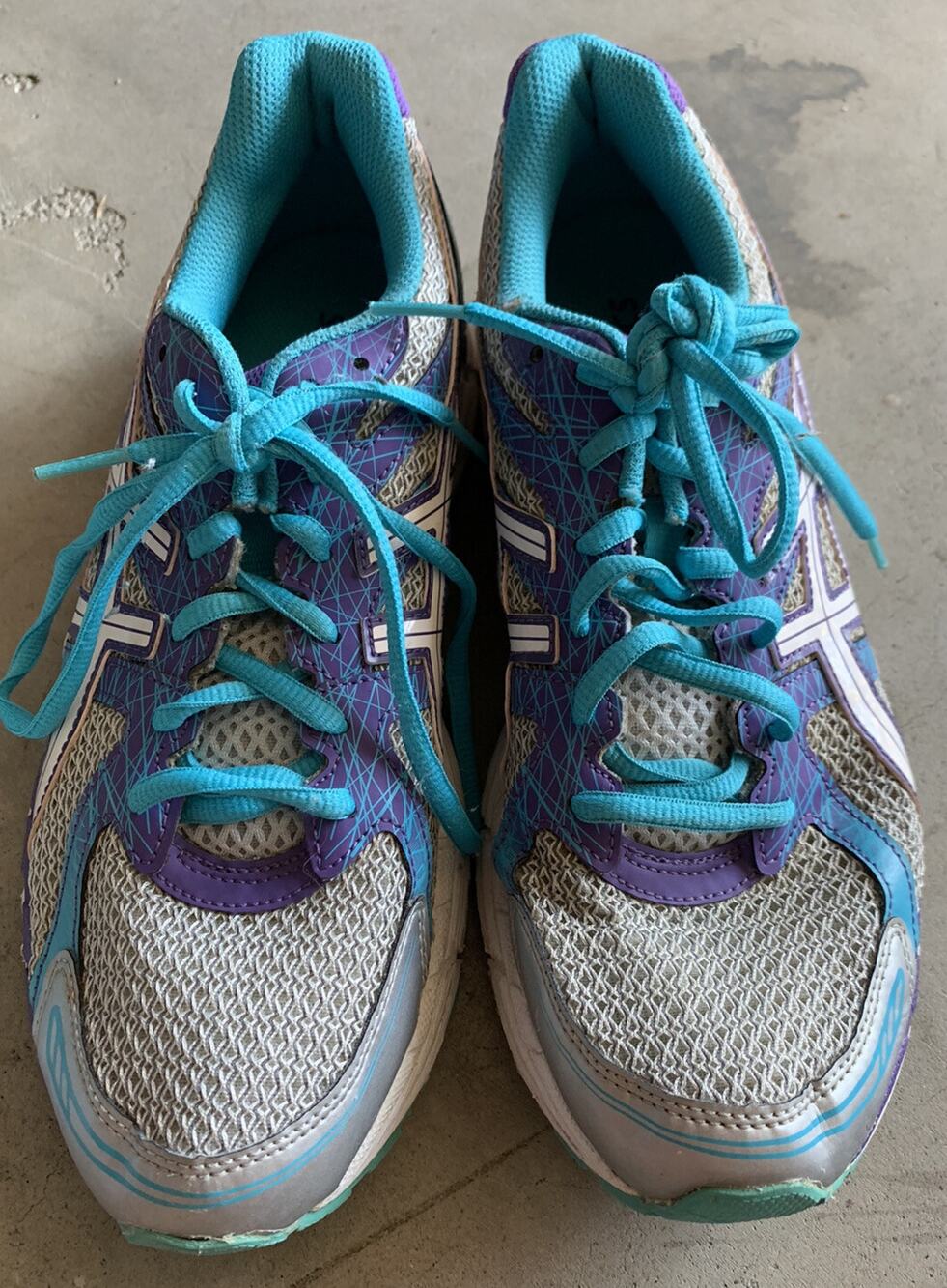 Asics Ahar Gray W/ Purple & Teal Running Training Shoes Womens Size 8 1/2